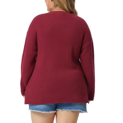 Agnes Orinda Women's Plus Size Oversized Round Neck Long Sleeve Button Knit Pullover Sweater Tops 5 Agnes Orinda Women's Plus Size Oversized Round Neck Long Sleeve Button Knit Pullover Sweater Tops - Image 3