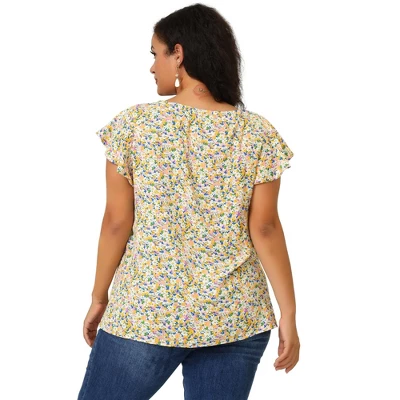Agnes Orinda Women's Plus Size Floral Short Sleeve Casual Blouse 6 Agnes Orinda Women's Plus Size Floral Short Sleeve Casual Blouse - Image 4