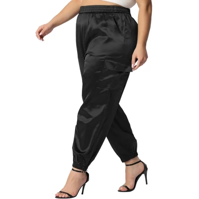 Agnes Orinda Women's Plus Size Cargo Elastic Waist Athleisure Ankle Length Satin Joggers Pant 9 Agnes Orinda Women's Plus Size Cargo Elastic Waist Athleisure Ankle Length Satin Joggers Pant - Image 7
