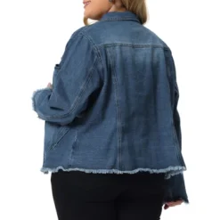 Agnes Orinda Women's Plus Size Button Up Frayed Hem Long Sleeve Casual Jean Jacket -Agnes Orinda GUEST 7012824f 9066 4555 95bd f8484e5ffa54