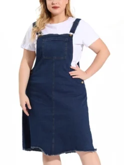 Agnes Orinda Women's Plus Size Overall Frayed Adjustable Strap Denim Suspender Shift Dress -Agnes Orinda GUEST 7042819f ae11 4960 9f29 3dfa29d8a14a