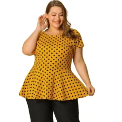 Agnes Orinda Women's Plus Size Polka Dots Fashion Workout Elegant Short Sleeves Peplum Top -Agnes Orinda GUEST 70f76a95 6e13 491f 9fd8 efe49b97f297