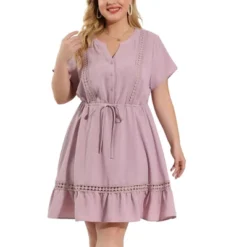 Agnes Orinda Women's Plus Size Elegant Short Sleeve Tie Waist Ruffle Hem At Kness Dresses -Agnes Orinda GUEST 71df5617 5a02 4c58 8591 5d7af4529ad4