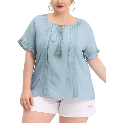 Agnes Orinda Women's Plus Size Lace Hollow Out Ruffle Boho Blouse 10 Agnes Orinda Women's Plus Size Lace Hollow Out Ruffle Boho Blouse - Image 8