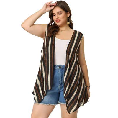 Agnes Orinda Plus Size Cardigans For Women Irregular Hem Boho Striped Sleeveless Cardigans 4 Agnes Orinda Plus Size Cardigans For Women Irregular Hem Boho Striped Sleeveless Cardigans - Image 3