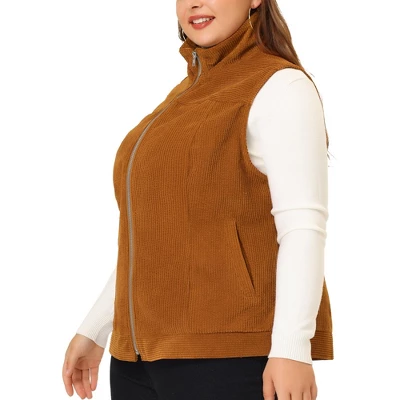 Agnes Orinda Women's Plus Size Corduroy Zipper Side Pocket Casual Sleeveless Fleece Vests 3 Agnes Orinda Women's Plus Size Corduroy Zipper Side Pocket Casual Sleeveless Fleece Vests