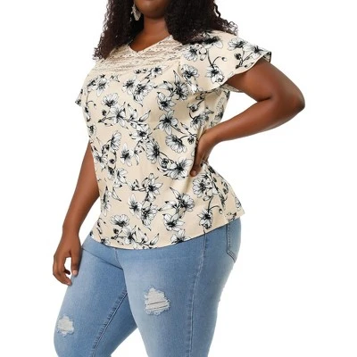 Agnes Orinda Women's Plus Size Top Floral Lace Panel Keyhole Back Flare Sleeve 9 Agnes Orinda Women's Plus Size Top Floral Lace Panel Keyhole Back Flare Sleeve - Image 7
