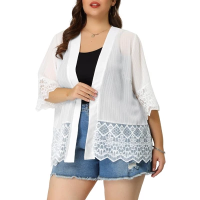 Agnes Orinda Women's Plus Size Cover-Up Lace Panel Texture Printed Boho Cardigans 8 Agnes Orinda Women's Plus Size Cover-Up Lace Panel Texture Printed Boho Cardigans - Image 6
