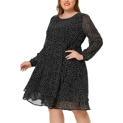 Agnes Orinda Women's Plus Size Chiffon Polka Dots Tie Waist Long Sleeve Dress 3 Agnes Orinda Women's Plus Size Chiffon Polka Dots Tie Waist Long Sleeve Dress