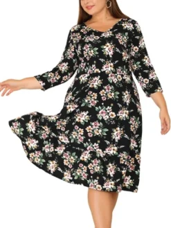 Agnes Orinda Women's Plus Size V Neck Ruffle Hem 3/4 Sleeve Elegant Floral Dresses -Agnes Orinda GUEST 747086d7 6f0d 4afb 972f c3cbd1147de2