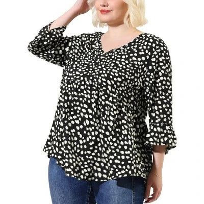 Agnes Orinda Women's Plus Size Fashion Outfits V Neck 3/4 Flounce Sleeve Babydoll Blouses 11 Agnes Orinda Women's Plus Size Fashion Outfits V Neck 3/4 Flounce Sleeve Babydoll Blouses - Image 9