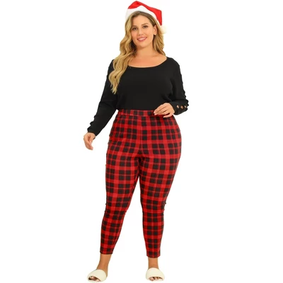Agnes Orinda Women's Plus Size Check Leggings Stretch Festive Glen Plaid Skinny Pants 4 Agnes Orinda Women's Plus Size Check Leggings Stretch Festive Glen Plaid Skinny Pants - Image 2