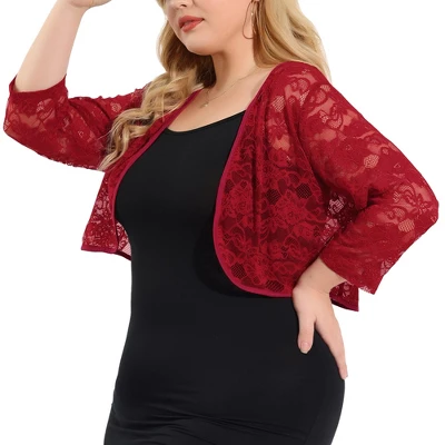 Agnes Orinda Women’s Plus Size Shrug Cardigan 3/4 Sleeves Floral Lace Crop Shrugs 9 Agnes Orinda Women’s Plus Size Shrug Cardigan 3/4 Sleeves Floral Lace Crop Shrugs - Image 7