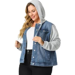 Agnes Orinda Women's Plus Size Denim Hood Drawstring Fall Winter Button Jean Jackets -Agnes Orinda GUEST 76a13aa5 b105 49de 8b80 297e71e2c305