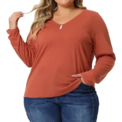Agnes Orinda Women's Plus Size Long Sleeve V Neck Button Front Casual T-shirt -Agnes Orinda GUEST 7743f1c0 8625 4c7b 807b 9d6f45a5dc59