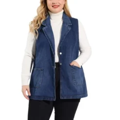 Agnes Orinda Women's Plus Size Denim Relax Notched Lapel Jacket Vest -Agnes Orinda GUEST 77dae825 6433 4e33 8e9e c1bc558b2116