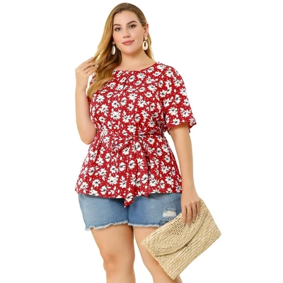 Agnes Orinda Women's Plus Size Ruffle Short Sleeve Chiffon Floral Blouse 4 Agnes Orinda Women's Plus Size Ruffle Short Sleeve Chiffon Floral Blouse - Image 2