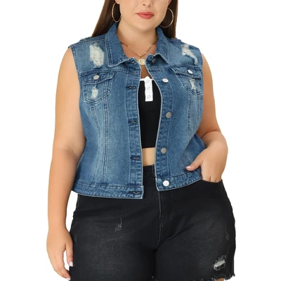 Agnes Orinda Women's Plus Size Buttons With Two Chest Flap Pockets Denim Vests 15 Agnes Orinda Women's Plus Size Buttons With Two Chest Flap Pockets Denim Vests - Image 13