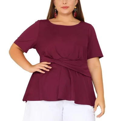Agnes Orinda Women's Plus Size Twisted Knot Waist Short Sleeves Summer Outfits Peplum Blouses 12 Agnes Orinda Women's Plus Size Twisted Knot Waist Short Sleeves Summer Outfits Peplum Blouses - Image 10