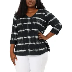 Agnes Orinda Women's Plus Size Tie Dye Side Slit 3/4 Sleeve Stripe V Neck Blouses 22 Agnes Orinda Women's Plus Size Tie Dye Side Slit 3/4 Sleeve Stripe V Neck Blouses -Agnes Orinda GUEST 7994a541 a2eb 4570 afe0 28e4dee24d7a