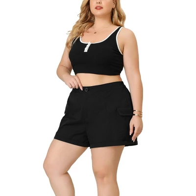 Agnes Orinda Women's Plus Size Short Elastic Back Zipper Trucker Pocket Summer Cargo Shorts 3 Agnes Orinda Women's Plus Size Short Elastic Back Zipper Trucker Pocket Summer Cargo Shorts
