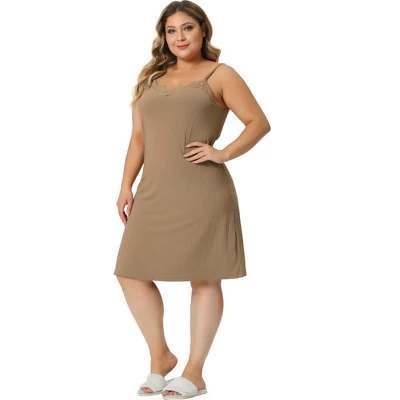 Agnes Orinda Women's Plus Size 2023 V Neck Spaghetti Strap Lace Insert Knit Cami Nightdress 4 Agnes Orinda Women's Plus Size 2023 V Neck Spaghetti Strap Lace Insert Knit Cami Nightdress - Image 2