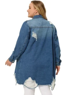 Agnes Orinda Women's Plus Size Classic Jean Distressed Fray Hem Trucker Denim Jackets -Agnes Orinda GUEST 79fa6feb f477 4802 8ae6 92cde21484f3