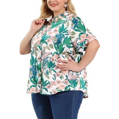 Agnes Orinda Women's Plus Size Shirts Turndown Collar Button Down Full Placket Short Sleeve Floral Summer Shirt 3 Agnes Orinda Women's Plus Size Shirts Turndown Collar Button Down Full Placket Short Sleeve Floral Summer Shirt