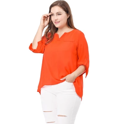 Agnes Orinda Women's Plus Size Sheer 3/4 Sleeve Flowy Split V Neck Blouse 3 Agnes Orinda Women's Plus Size Sheer 3/4 Sleeve Flowy Split V Neck Blouse