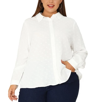 Agnes Orinda Women Plus Size Swiss Dots Button Down Collar Long Sleeve Blouses 7 Agnes Orinda Women Plus Size Swiss Dots Button Down Collar Long Sleeve Blouses - Image 5