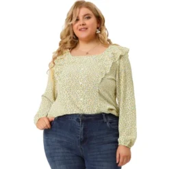 Agnes Orinda Women's Plus Size Blouses Long Sleeve Square Neck Ditsy Ruffle Floral Tops -Agnes Orinda GUEST 7b33b01f 7f9c 48d5 9d9f a071c6e07ae6