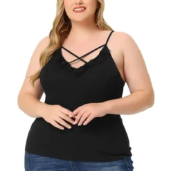 Agnes Orinda Plus Size Camisole For Women Contrast Lace Criss Cross V Neck Spaghetti Strap Top -Agnes Orinda GUEST 7bdece49 22ad 43ee 99f8 0865d966f112