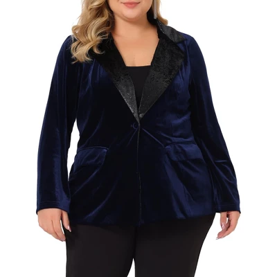 Agnes Orinda Women's Plus Size Velvet Vintage Evening Sparkle Button Contrast Notched Lapel Suit Blazers 7 Agnes Orinda Women's Plus Size Velvet Vintage Evening Sparkle Button Contrast Notched Lapel Suit Blazers - Image 5