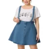 Agnes Orinda Women's Plus Size Adjustable Strap Jeans Suspender Cross Back Mini Denim A-Line Skirts