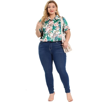 Agnes Orinda Women's Plus Size Shirts Turndown Collar Button Down Full Placket Short Sleeve Floral Summer Shirt 4 Agnes Orinda Women's Plus Size Shirts Turndown Collar Button Down Full Placket Short Sleeve Floral Summer Shirt - Image 2