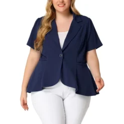Agnes Orinda Women's Plus Size Formal Office Work Short Sleeve Button Blazers -Agnes Orinda GUEST 7d484936 f3f6 473f 930f 7991e721d62b