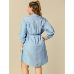 Agnes Orinda Women's Plus Size 3/4 Sleeve Belted High Low Hem Chambray T-Shirt Dress -Agnes Orinda GUEST 7d48a616 49d8 40ed 9f13 ada06d6a3241