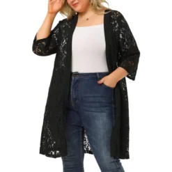 Agnes Orinda Women's Plus Size Lace Open Front 3/4 Sleeve Long Cardigans -Agnes Orinda GUEST 7da97a7f 85e4 4509 b904 f53c5a483e74