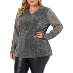 Agnes Orinda Women's Plus Size Rhinestone Glitter Sheer Long Sleeve V Neck Blouse 15 Agnes Orinda Women's Plus Size Rhinestone Glitter Sheer Long Sleeve V Neck Blouse -Agnes Orinda GUEST 7db4a245 eef8 43cf 8b56 63d7c843838d