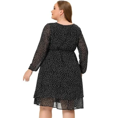 Agnes Orinda Women's Plus Size Chiffon Polka Dots Tie Waist Long Sleeve Dress 5 Agnes Orinda Women's Plus Size Chiffon Polka Dots Tie Waist Long Sleeve Dress - Image 3