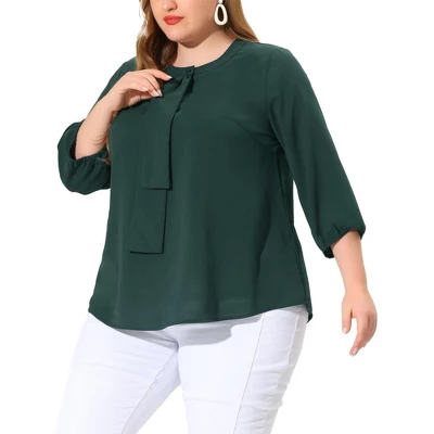 Agnes Orinda Women's Plus Size Chiffon 3/4 Sleeve Tie Front Work Elegant Blouse 10 Agnes Orinda Women's Plus Size Chiffon 3/4 Sleeve Tie Front Work Elegant Blouse - Image 8