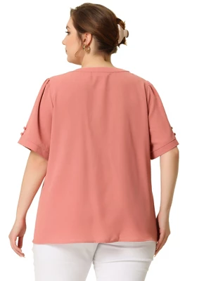Agnes Orinda Women's Plus Size Dressy Ruched V Neck Short Sleeve Office Tops 5 Agnes Orinda Women's Plus Size Dressy Ruched V Neck Short Sleeve Office Tops - Image 3
