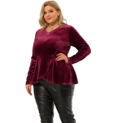 Agnes Orinda Women's Plus Size V Neck Tulip Hem Long Sleeve Peplum Velvet Tops 12 Agnes Orinda Women's Plus Size V Neck Tulip Hem Long Sleeve Peplum Velvet Tops -Agnes Orinda GUEST 7e794c1e f4c9 434d adbb afbde256e309