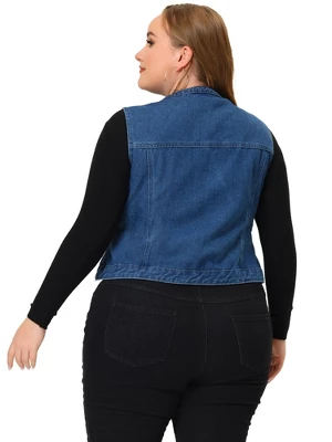 Agnes Orinda Plus Size Denim Vest For Women Button Down Collarless Jean Vest 5 Agnes Orinda Plus Size Denim Vest For Women Button Down Collarless Jean Vest - Image 3