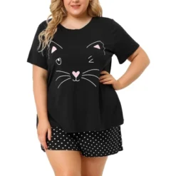 Agnes Orinda Women's Plus Size Comfort Cute Cat Print Short Sleeve Pajama Set -Agnes Orinda GUEST 7edb55ed 6973 457b ae09 b6a227355e11