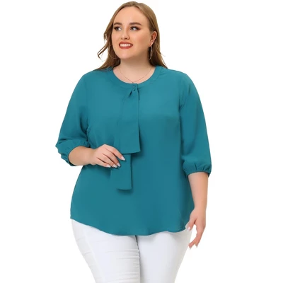 Agnes Orinda Women's Plus Size Work Round Neck Ruffle Chiffon Blouse Top 16 Agnes Orinda Women's Plus Size Work Round Neck Ruffle Chiffon Blouse Top - Image 14