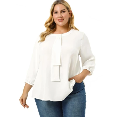 Agnes Orinda Women's Plus Size Work Round Neck Ruffle Chiffon Blouse Top 9 Agnes Orinda Women's Plus Size Work Round Neck Ruffle Chiffon Blouse Top - Image 7
