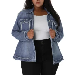 Agnes Orinda Women's Plus Size Button Down Frayed Chest Pockets Short Denim Jacket -Agnes Orinda GUEST 7f3ad32d 2331 4823 8c93 3342f4505e72