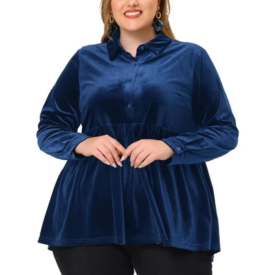 Agnes Orinda Women's Plus Size Velvet Tops Long Sleeve Button Down Casual Babydolls Shirts 3 Agnes Orinda Women's Plus Size Velvet Tops Long Sleeve Button Down Casual Babydolls Shirts
