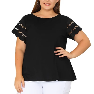 Agnes Orinda Women's Plus Size Lace Panel Elegant Work Short Sleeve Top 11 Agnes Orinda Women's Plus Size Lace Panel Elegant Work Short Sleeve Top - Image 9